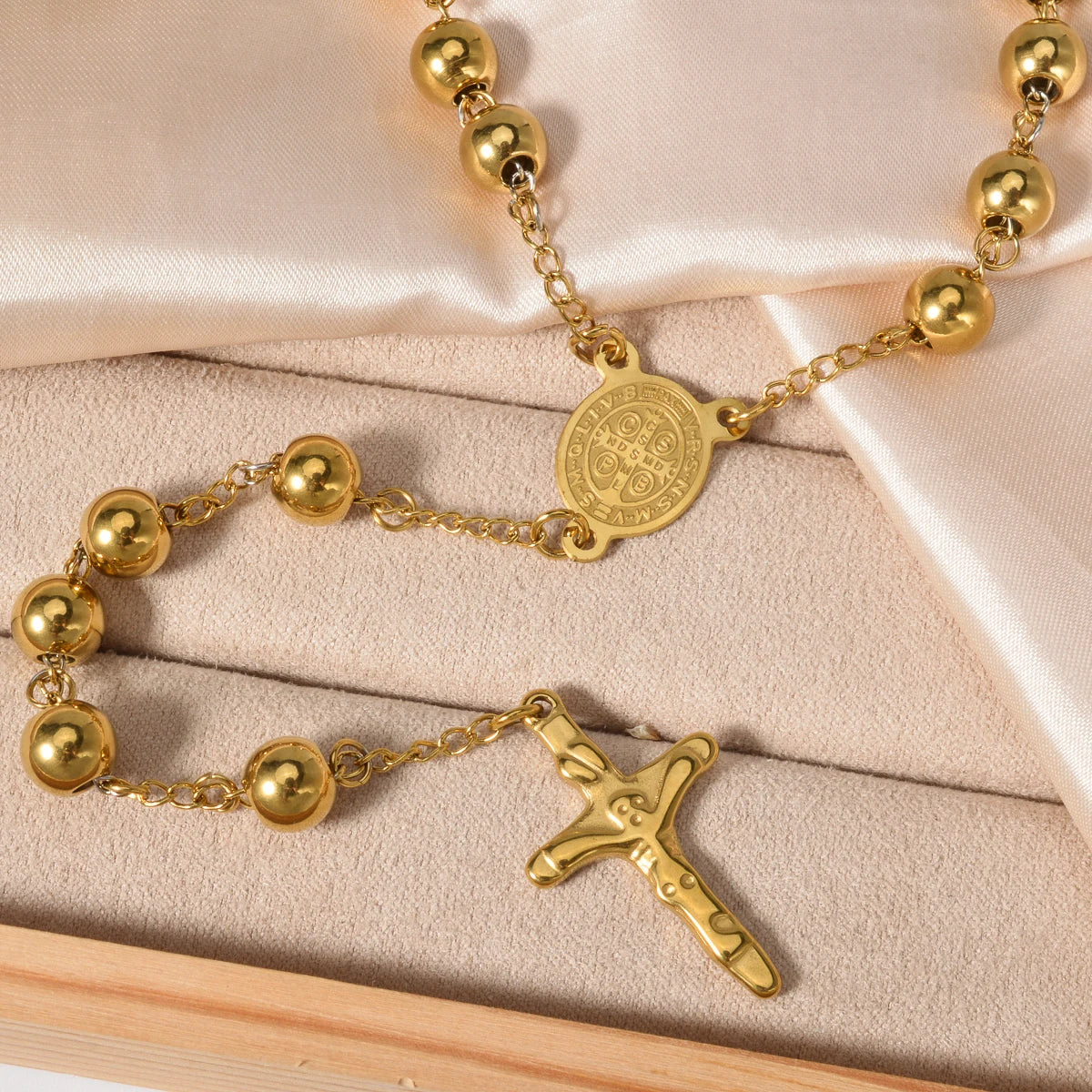 Catholic Rosary with Gold-Tone Beads and Crucifix – Sacred Prayer Devotional