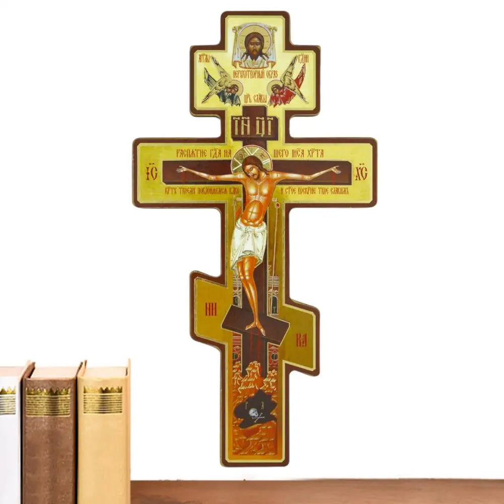 Wall Crucifix Ornament Double-Sided Wooden Byzantine Crucifix