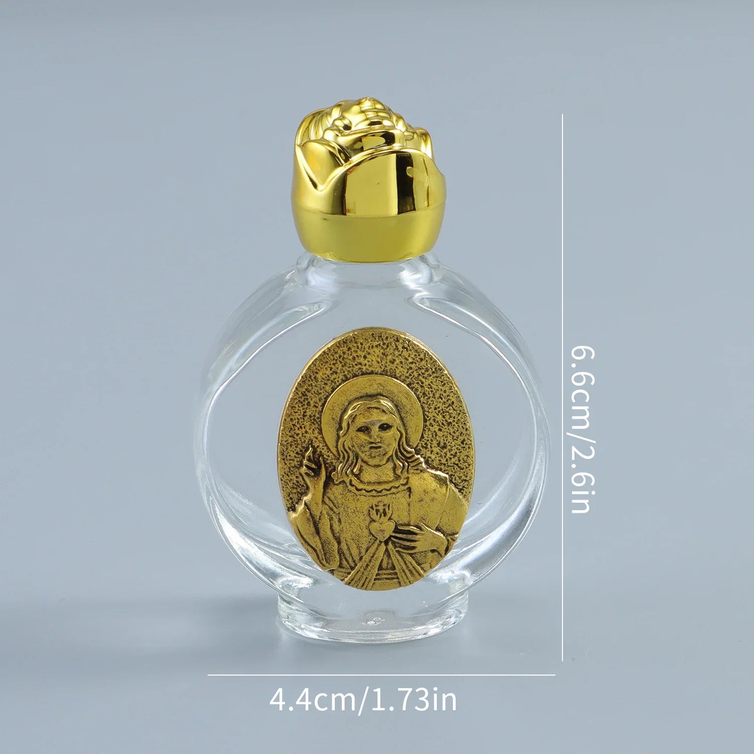 60ml Portable Holy Water Bottle – Gold Glass Catholic Bottle with Saint Michael, St Bendedict, Sacred Heart or Holy Mother