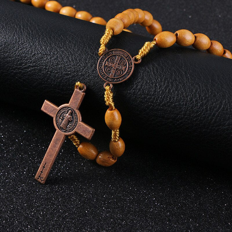 Saint Benedict Medal Rosary for Protection – Handcrafted Wooden Catholic Rosary