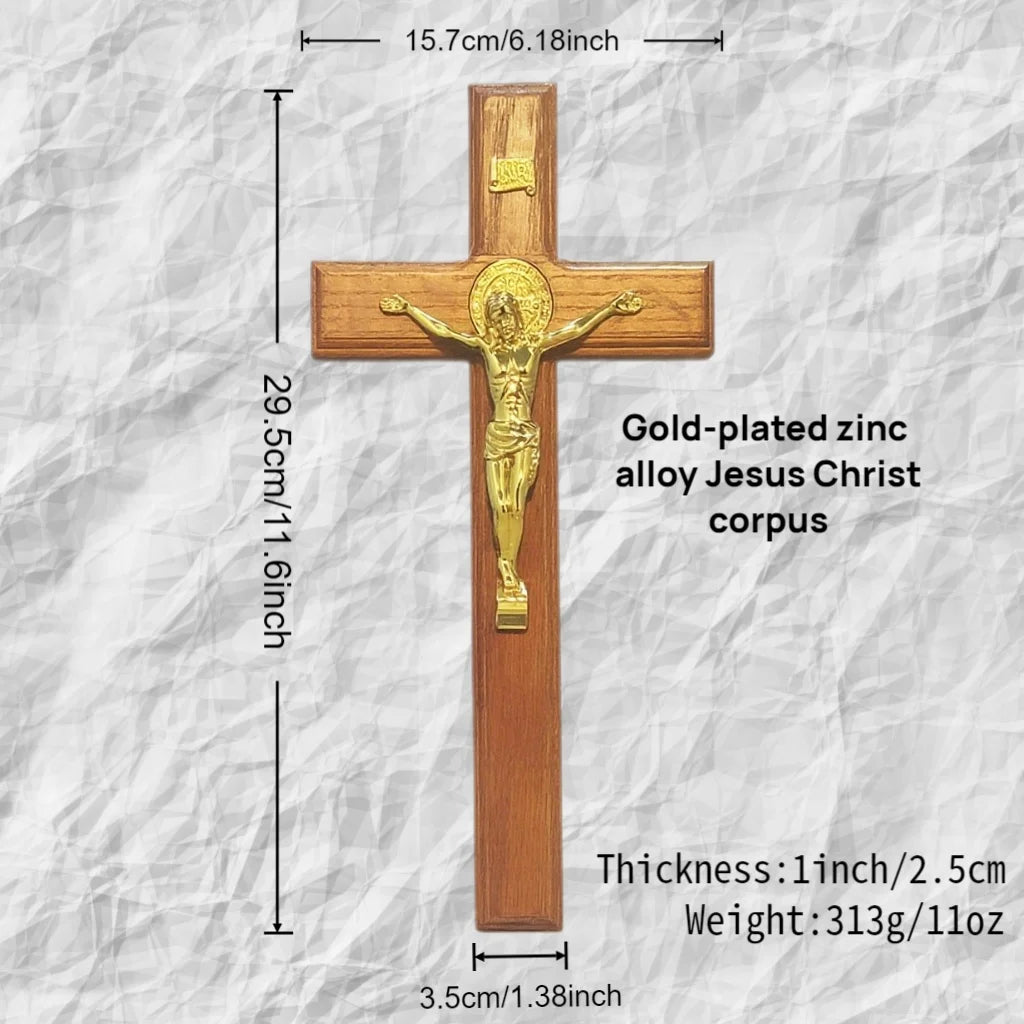 Standing Catholic Crucifix with Gold Jesus Corpus – Wooden Devotional Cross