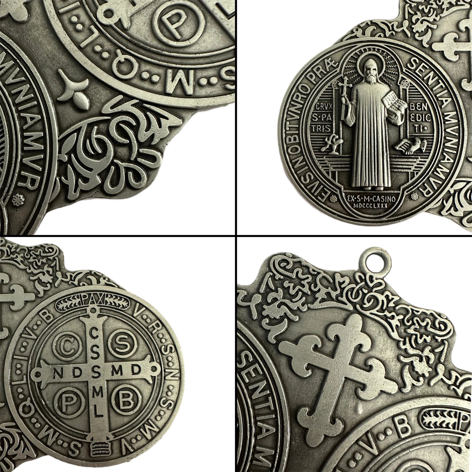 Extra Large St. Benedict Cross Medal – 5.7" x 4" Vintage Brass Tone | Wall or Desk Display | Medalla de San Benito