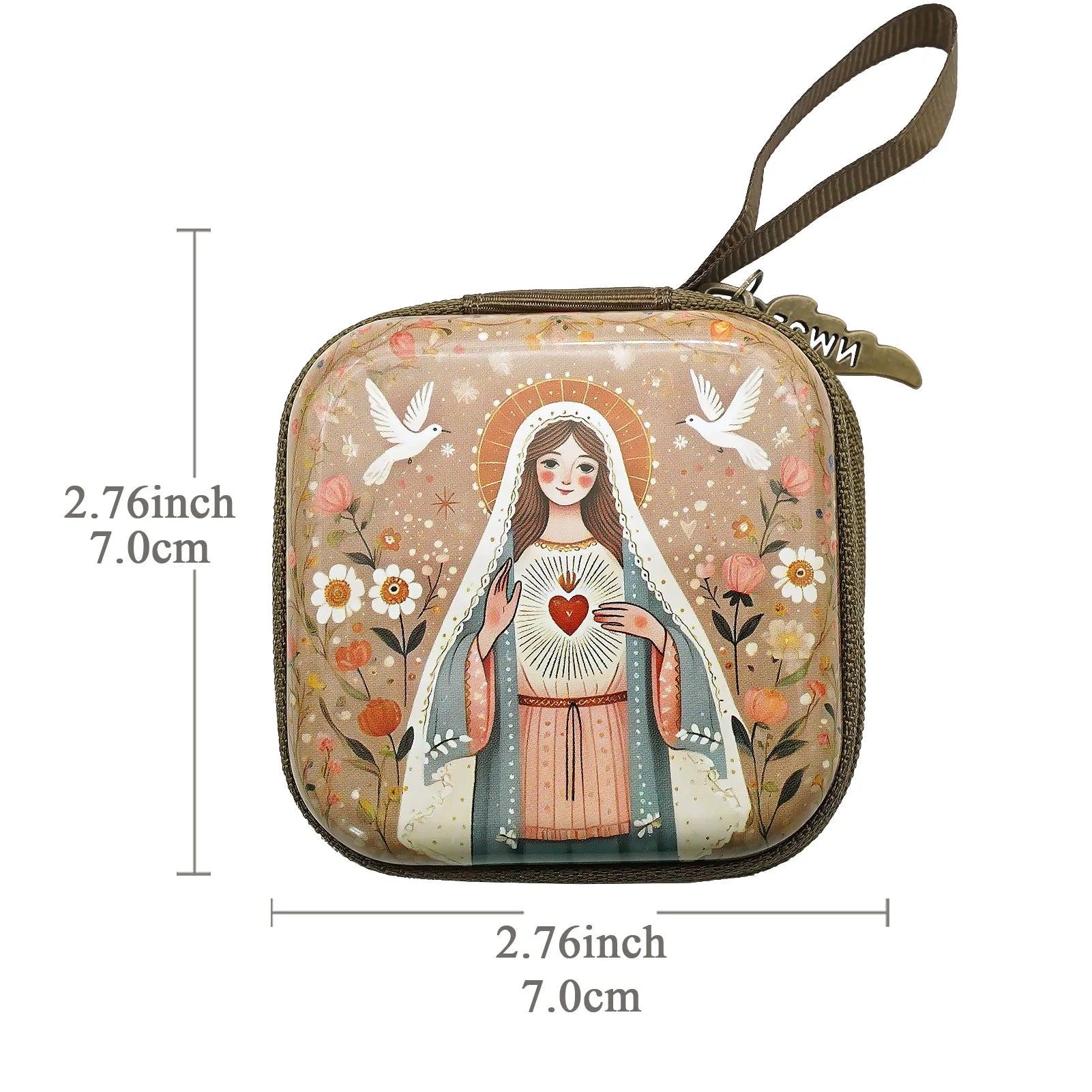 Virgin Mary & Jesus Rosary Box – 7x7cm Catholic Prayer Beads Storage Case