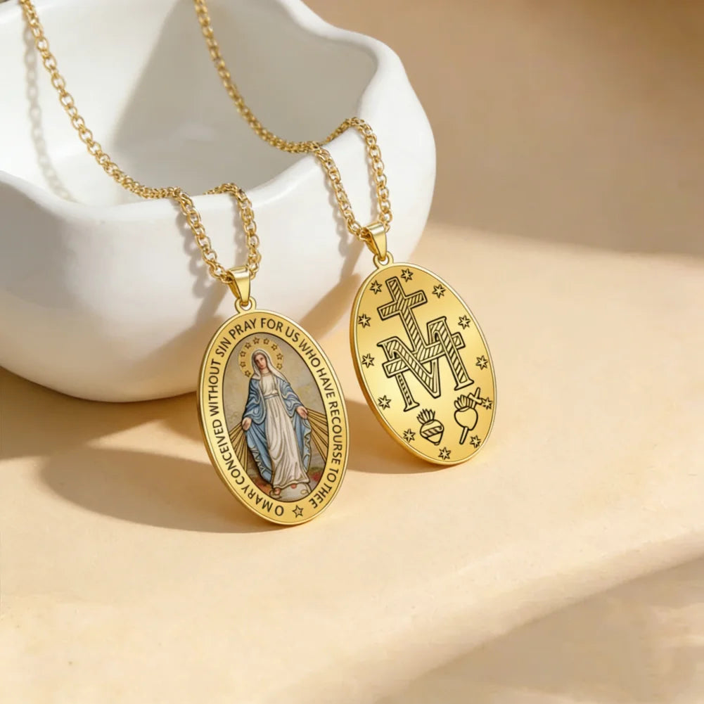 Miraculous Medal Pendant – Virgin Mary Catholic Protection Necklace
