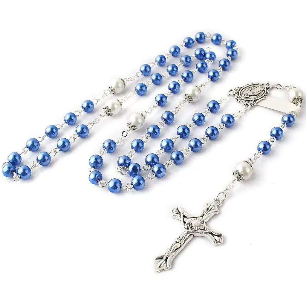 Virgin Mary Glass Pearl Necklace – Catholic First Communion Gift for Boys & Girls