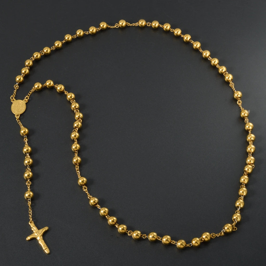 Catholic Rosary with Gold-Tone Beads and Crucifix – Sacred Prayer Devotional