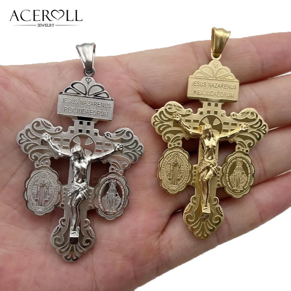 Stainless Steel Pardon Crucifix, Holy Cross of Forgiveness, French Version