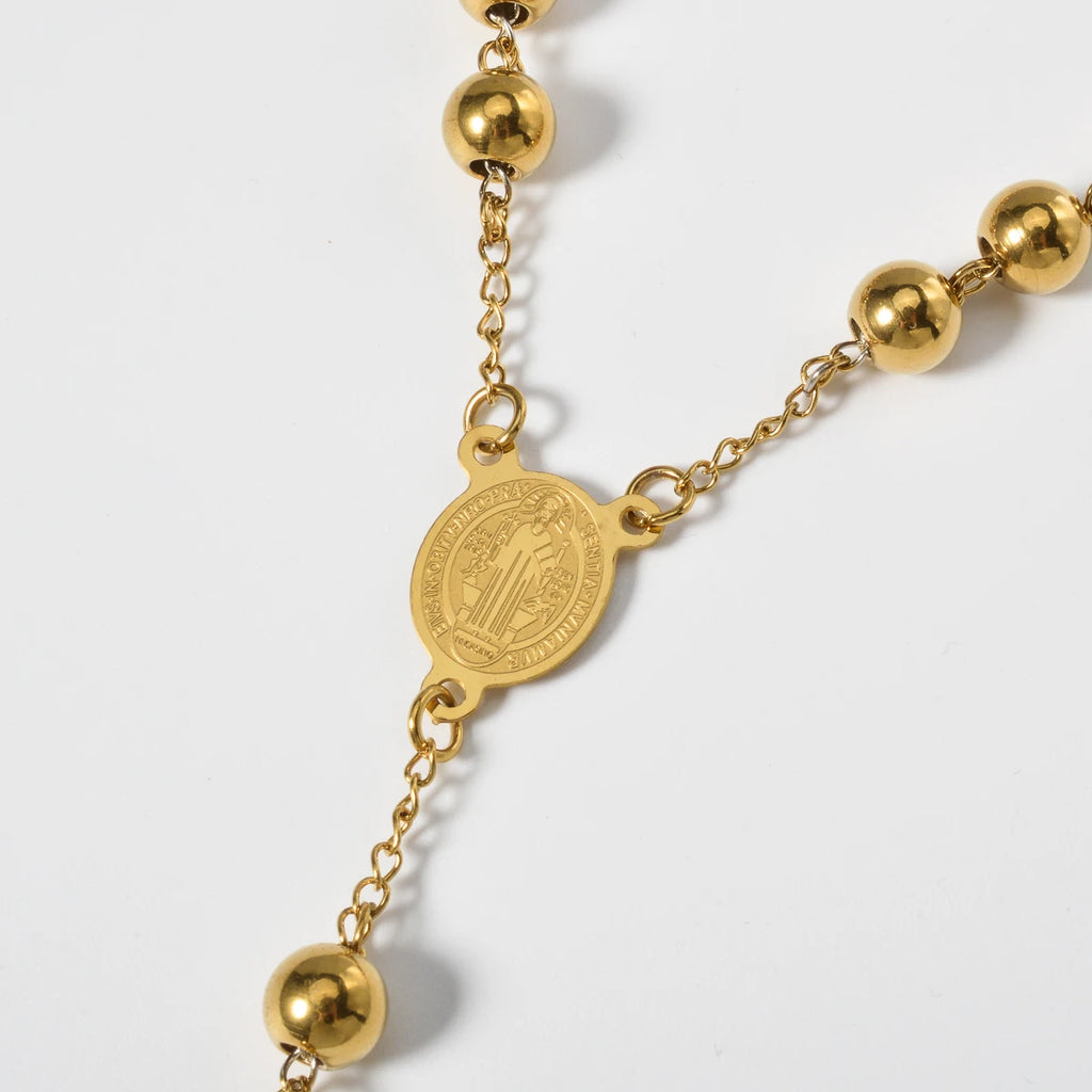Catholic Rosary with Gold-Tone Beads and Crucifix – Sacred Prayer Devotional