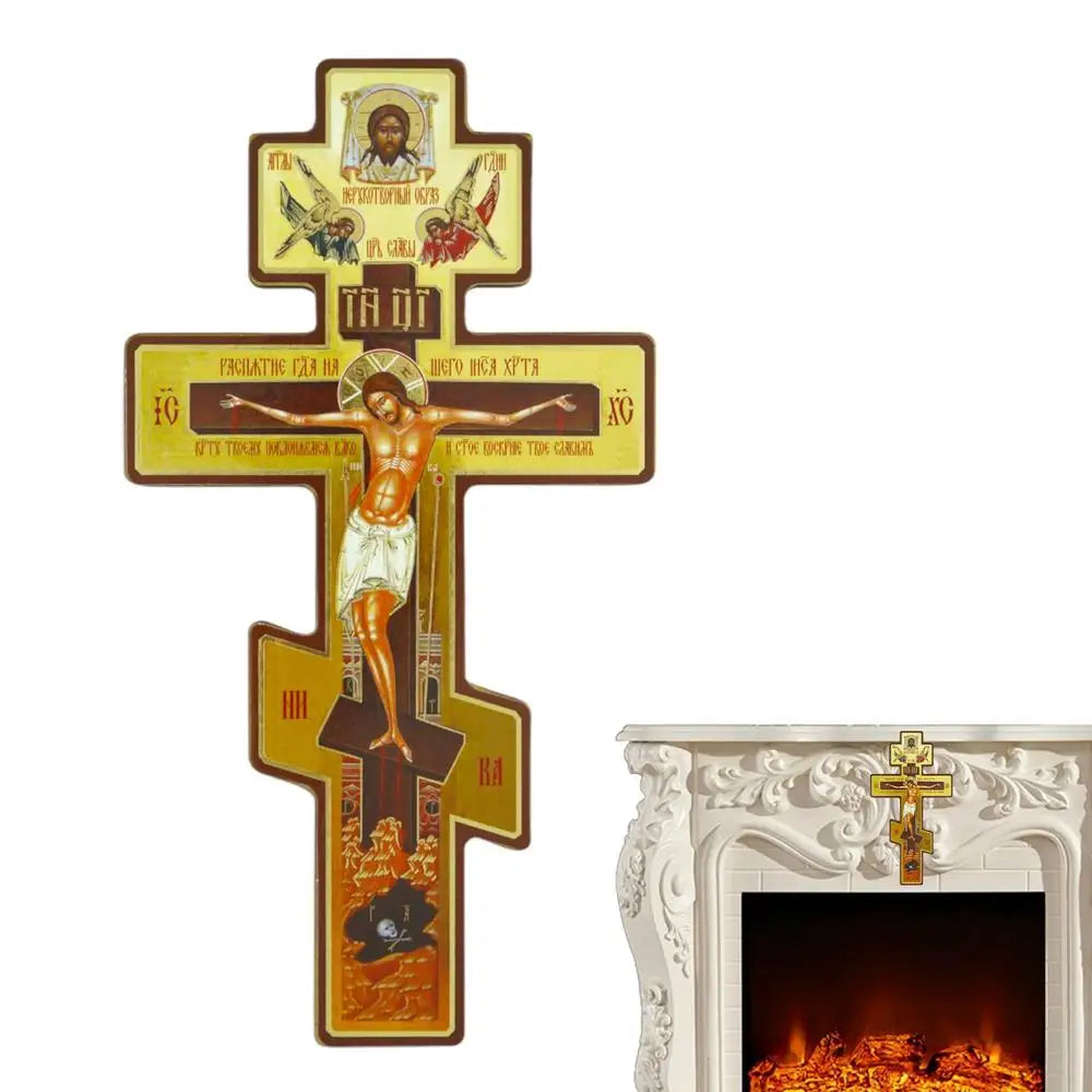Wall Crucifix Ornament Double-Sided Wooden Byzantine Crucifix