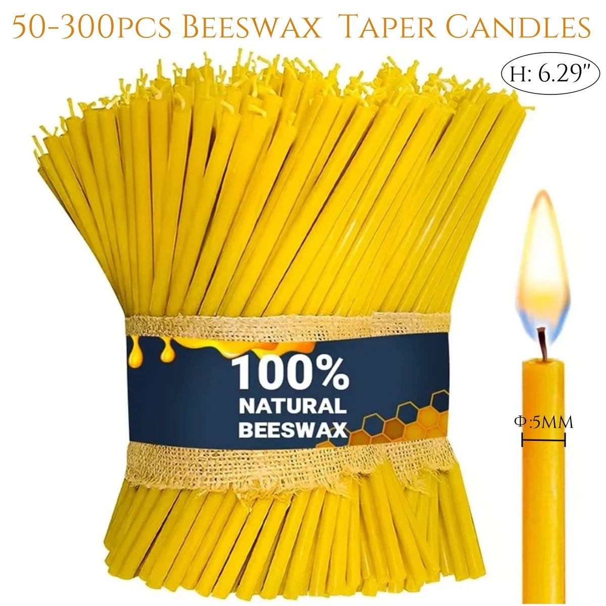 Pure Beeswax Church Candles (50–300 Pack) – Natural Catholic Prayer Candles for Altar, Devotion & Home Worship – 6.29” Taper