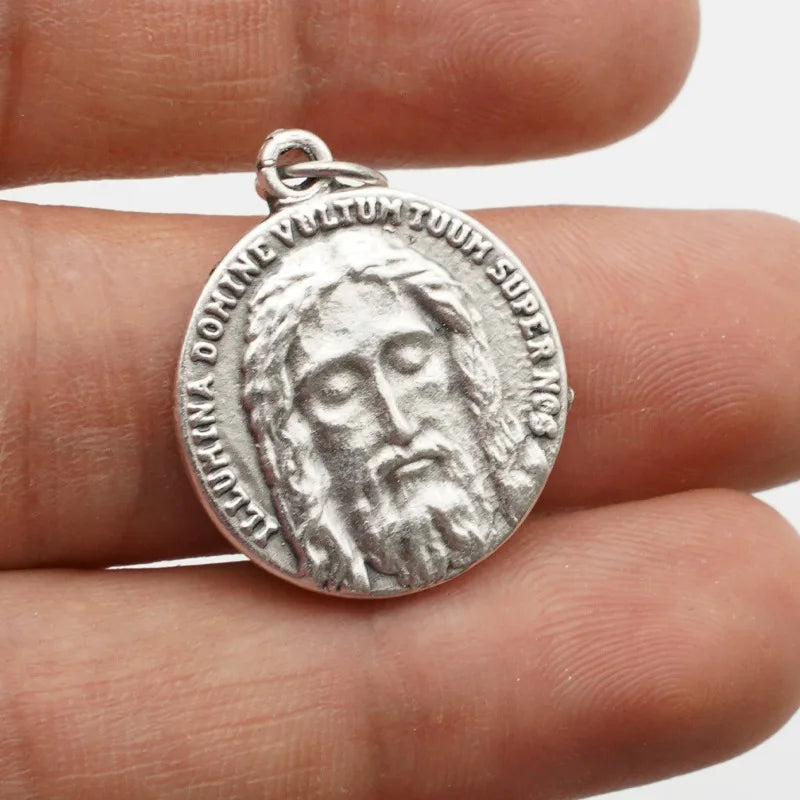 Holy Face of Jesus Double-Sided Medal Pendant Necklace-Shroud of Turin Devotion, Eucharistic Back, Catholic Devotional