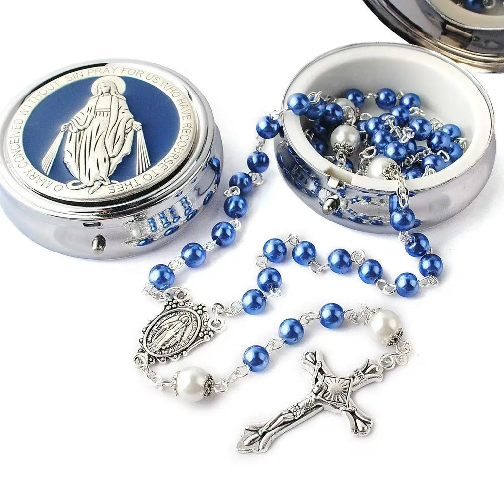 Virgin Mary Glass Pearl Necklace – Catholic First Communion Gift for Boys & Girls