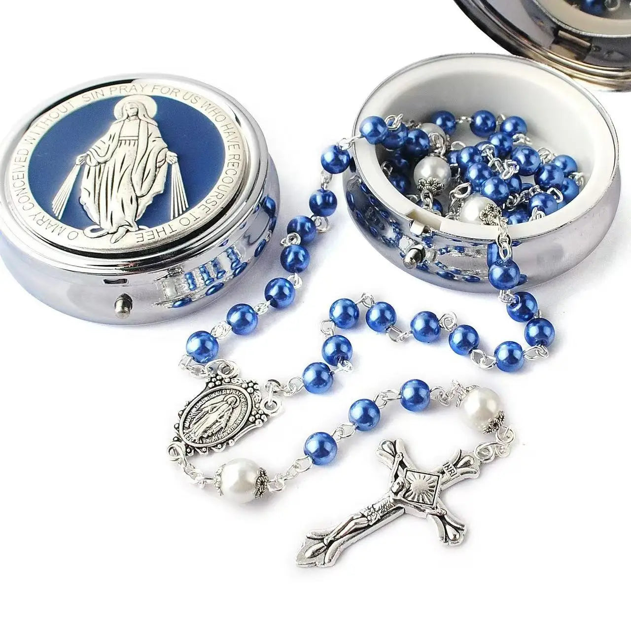 Virgin Mary Glass Pearl Necklace – Catholic First Communion Gift for Boys & Girls