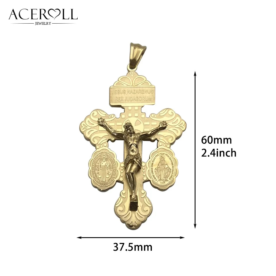 Stainless Steel Pardon Crucifix, Holy Cross of Forgiveness, French Version