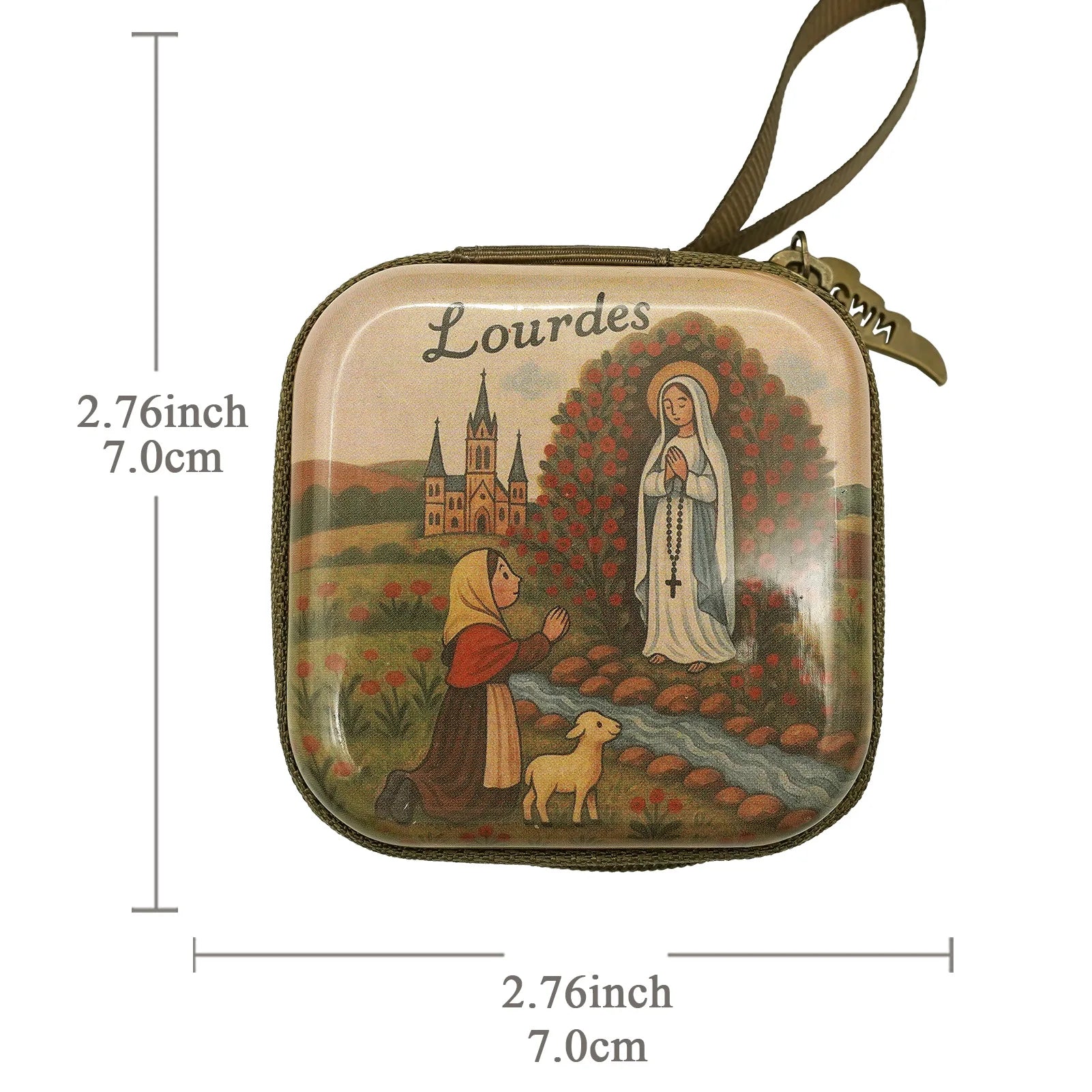 Virgin Mary & Jesus Rosary Box – 7x7cm Catholic Prayer Beads Storage Case
