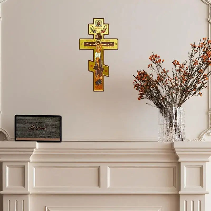 Wall Crucifix Ornament Double-Sided Wooden Byzantine Crucifix