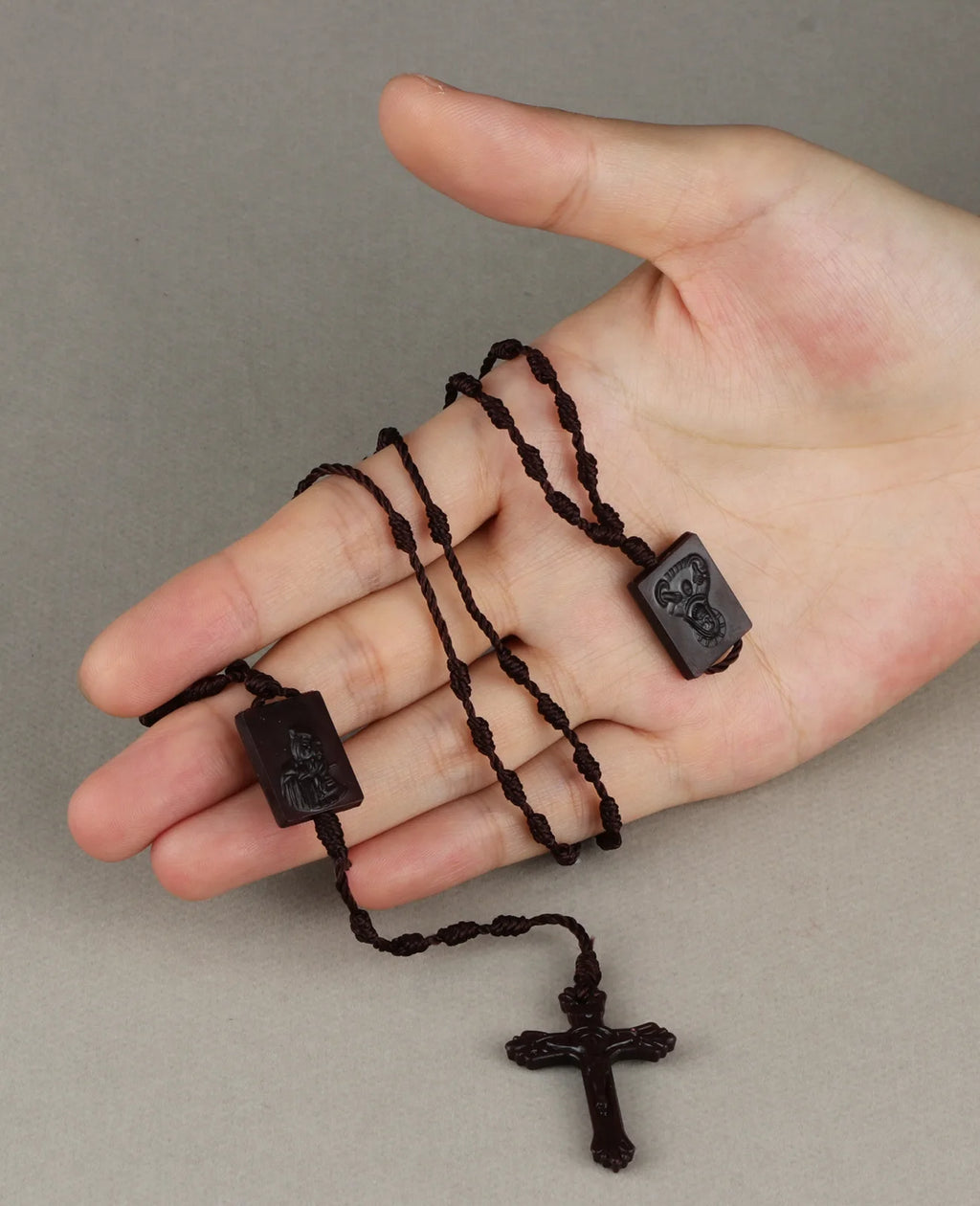 Our Lady of Mount Carmel Braided Scapular Rosary Necklace with Crucifix Cross – Catholic Devotional Protection Necklace (Unisex)