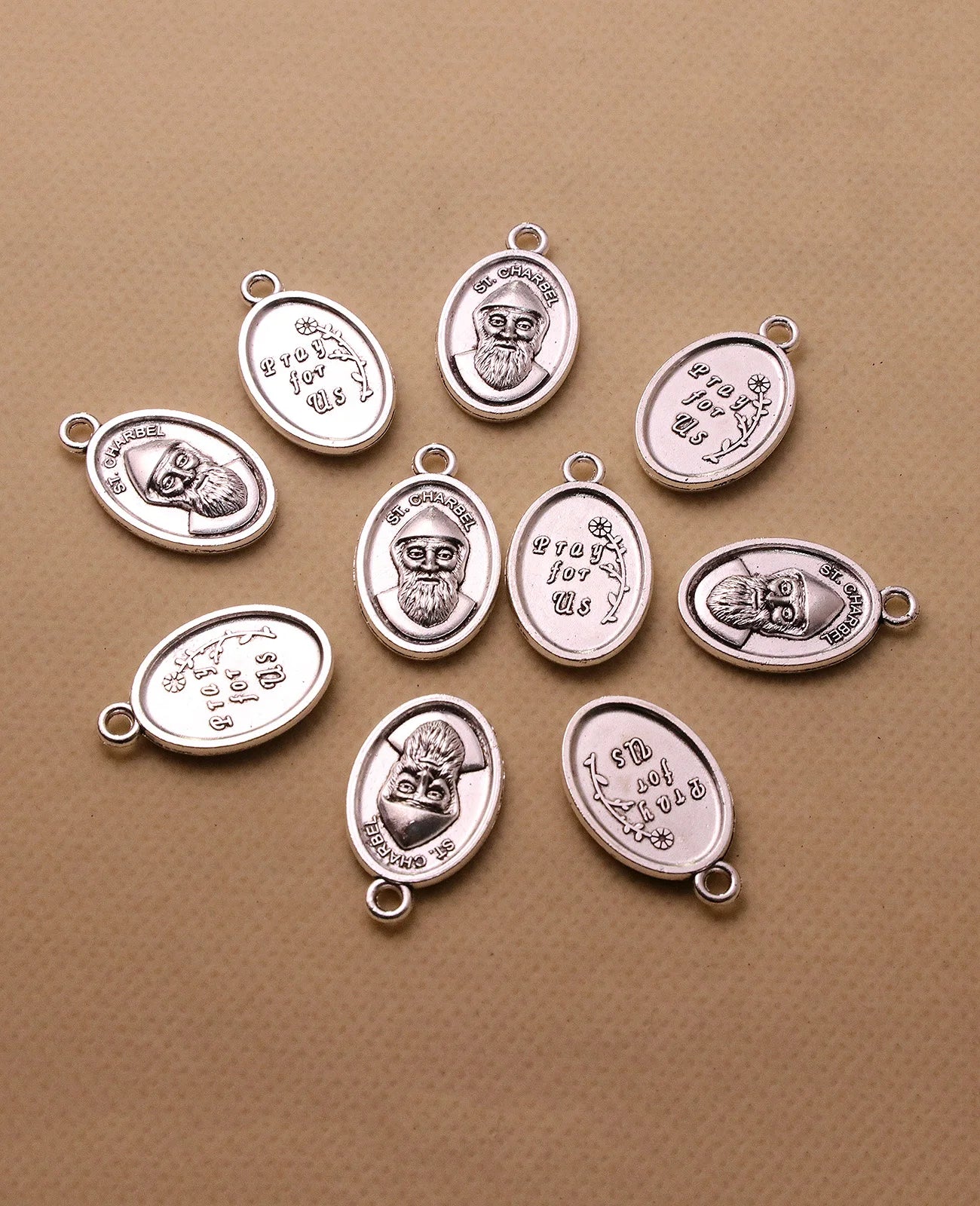 30PCS Saint Charbel Medals– Oval “Pray for Us” Saint Charbel Pendants