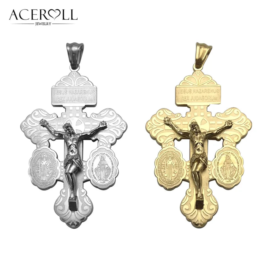 Stainless Steel Pardon Crucifix, Holy Cross of Forgiveness, French Version