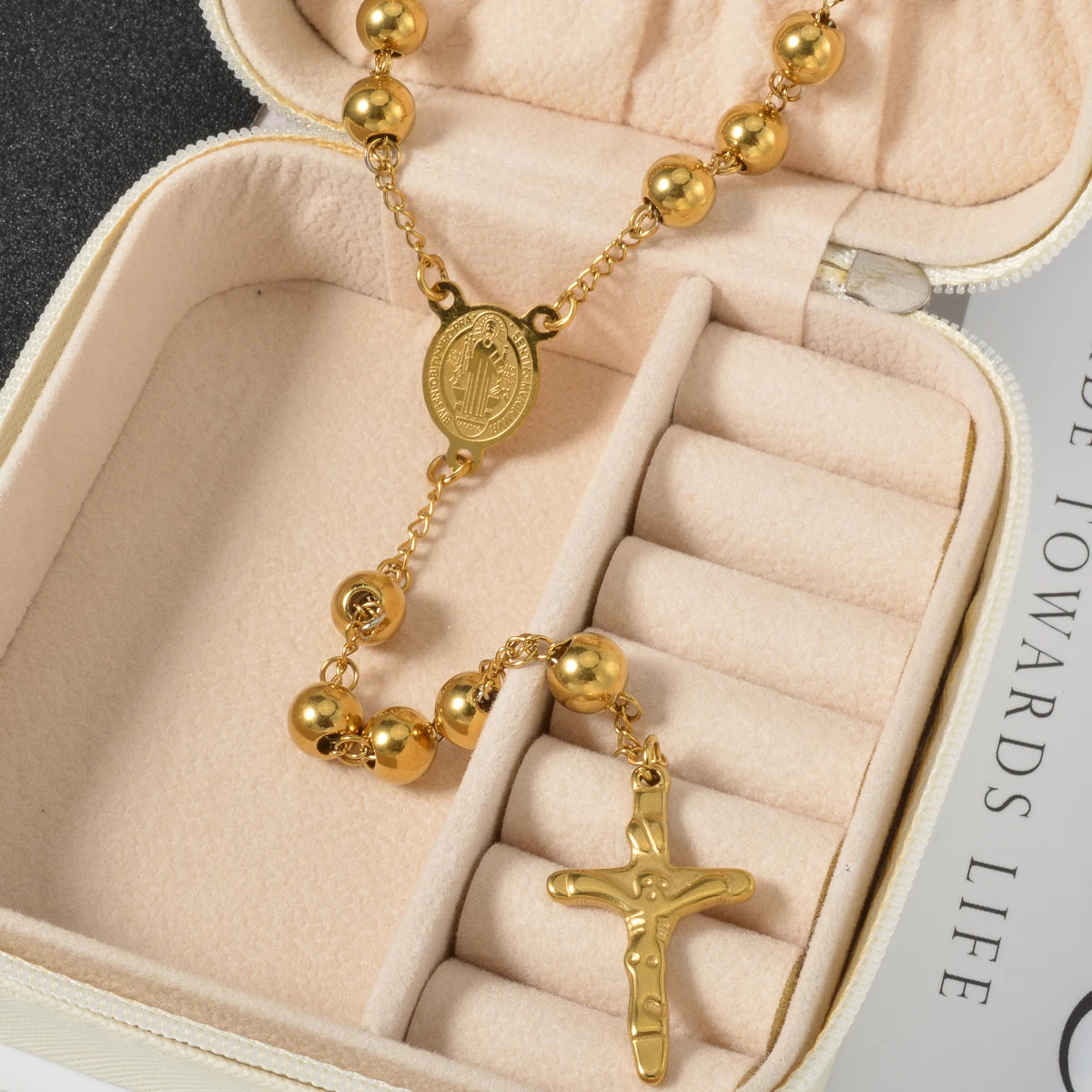 Catholic Rosary with Gold-Tone Beads and Crucifix – Sacred Prayer Devotional