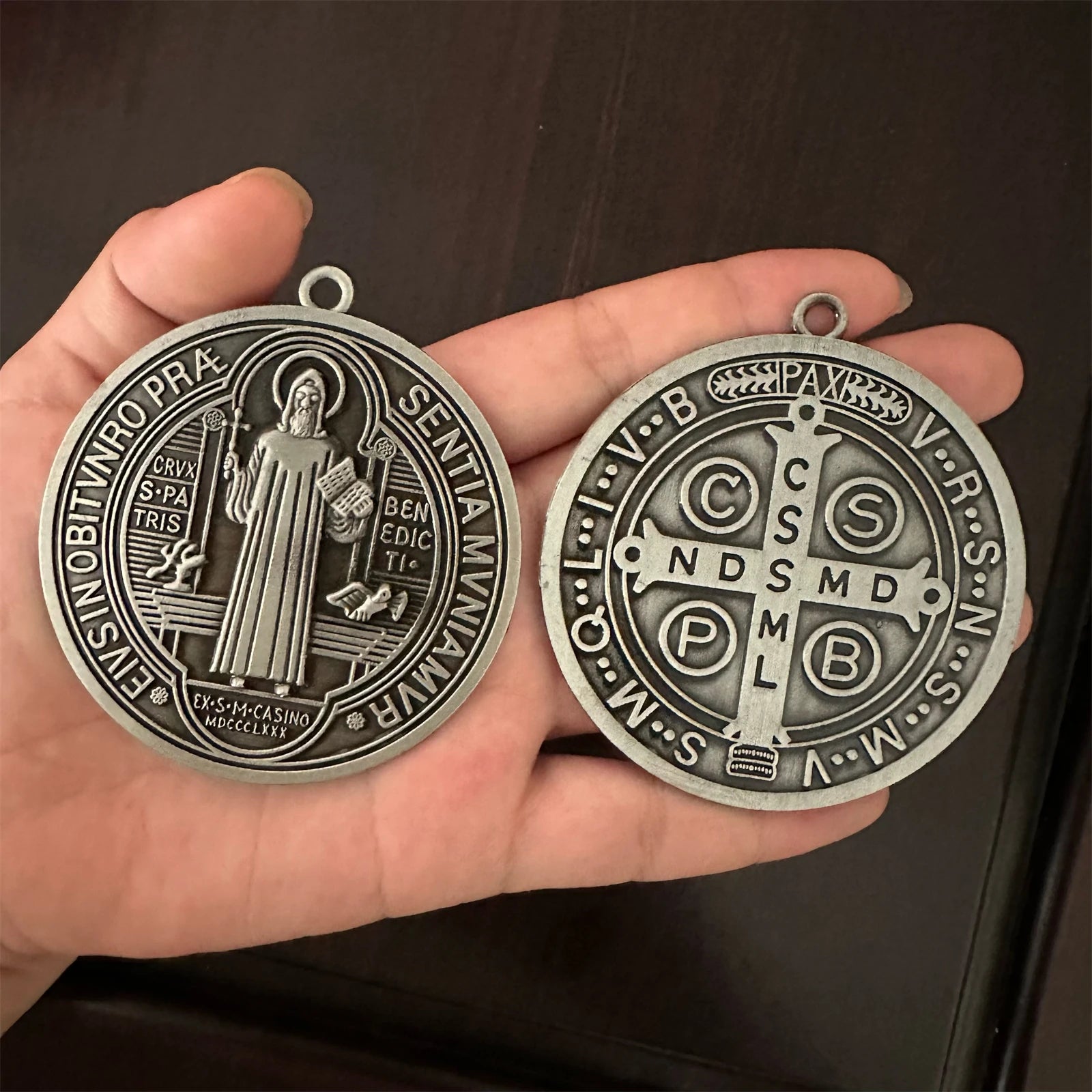 Extra Large St. Benedict Cross Medal Set (2-Pack) – 3” Vintage Brass Tone Protection Medals | Medalla de San Benito