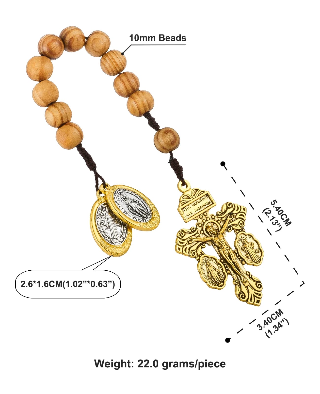 St Benedict Medal & Lady of the Miraculous Medal Crucifix Pocket Rosary – One Decade Handmade Wooden Beads Catholic Prayer Rosary Gift