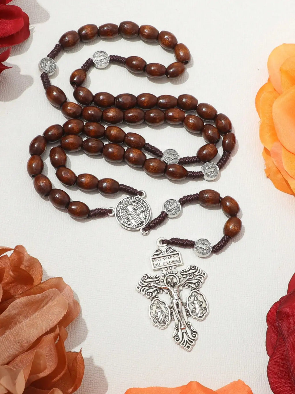 Handwoven Wooden Rosary with Crucifix – Catholic Faith and Prayer