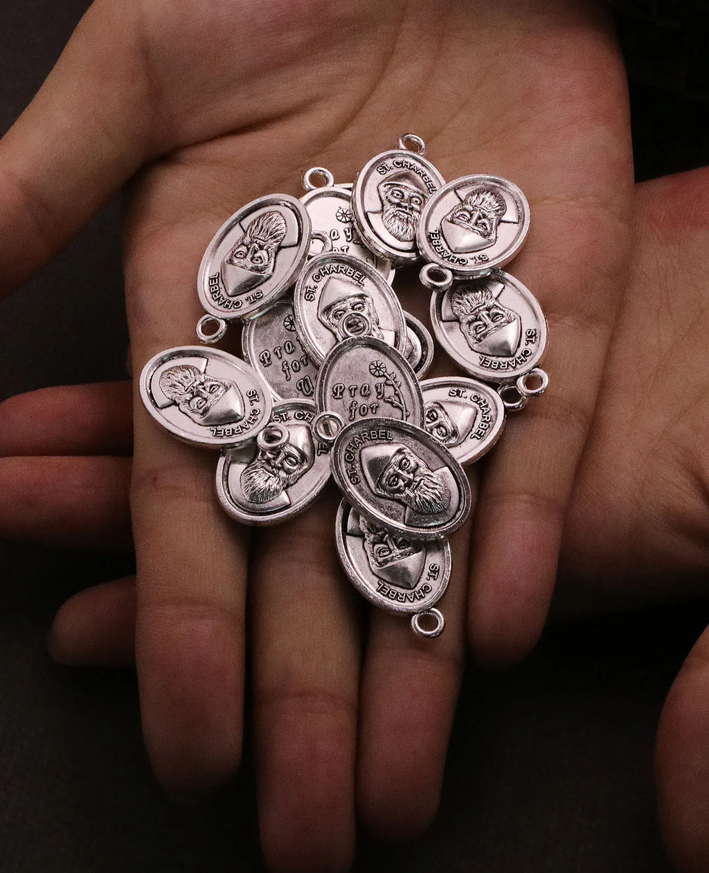 30PCS Saint Charbel Medals– Oval “Pray for Us” Saint Charbel Pendants