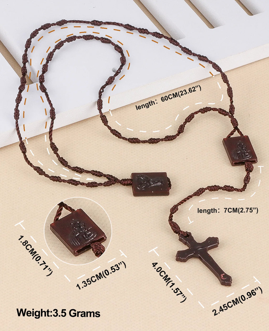 Our Lady of Mount Carmel Braided Scapular Rosary Necklace with Crucifix Cross – Catholic Devotional Protection Necklace (Unisex)
