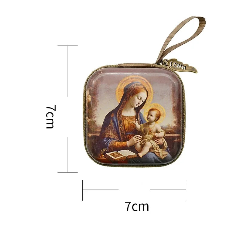 Virgin Mary & Jesus Rosary Box – 7x7cm Catholic Prayer Beads Storage Case