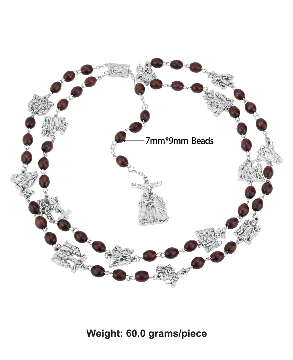 14 Stations of the Cross Chaplet Rosary Necklace – Wooden Prayer Beads with Cross Pendant, Catholic Devotional Necklace Gift (Unisex)