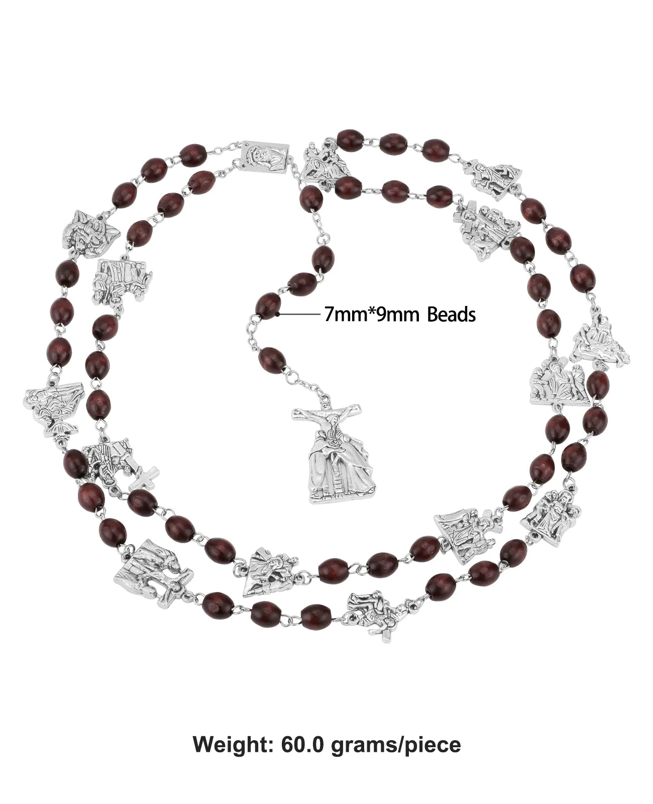 14 Stations of the Cross Chaplet Rosary Necklace – Wooden Prayer Beads with Cross Pendant, Catholic Devotional Necklace Gift (Unisex)