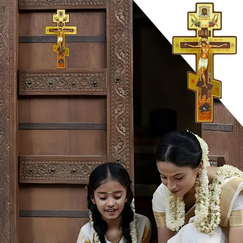 Wall Crucifix Ornament Double-Sided Wooden Byzantine Crucifix