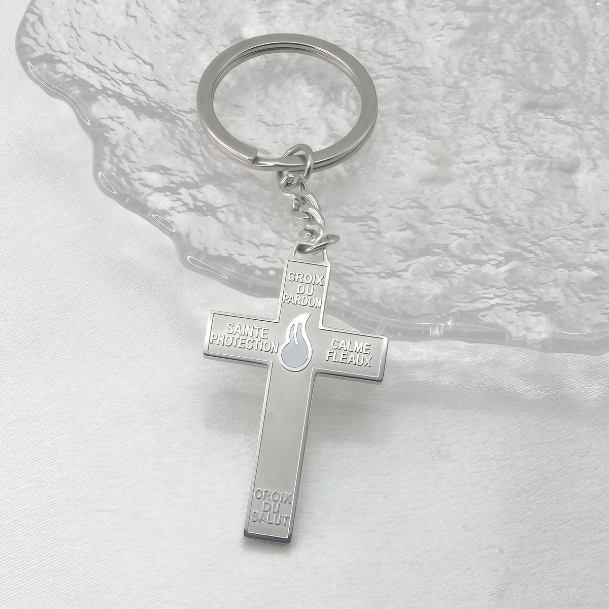Stainless Steel Pardon Cross Keychain | Devotional Accessory