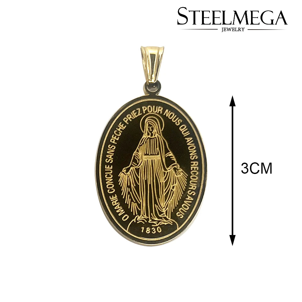 Miraculous Medal – Stainless Steel Catholic Necklace of Our Lady of the Miraculous Medal | Unisex Devotional Medal
