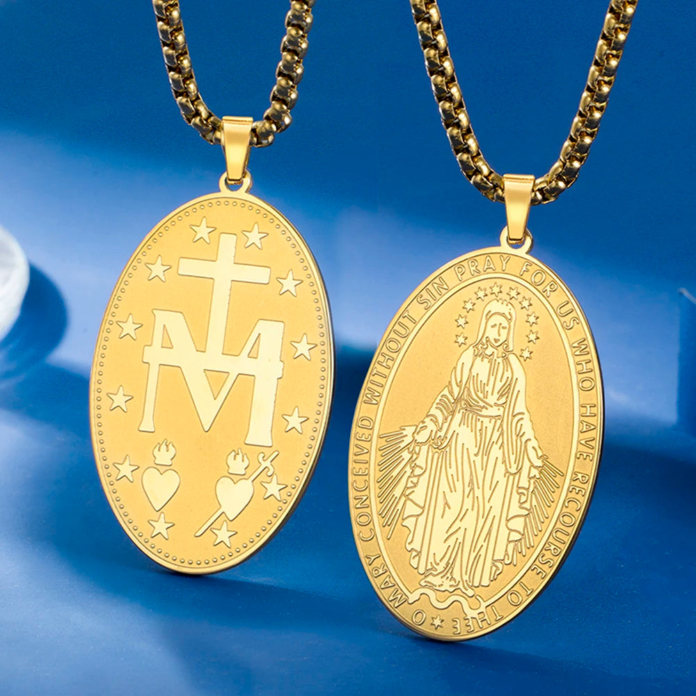 Miraculous Medal Pendant – Double-Sided Virgin Mary Catholic Necklace