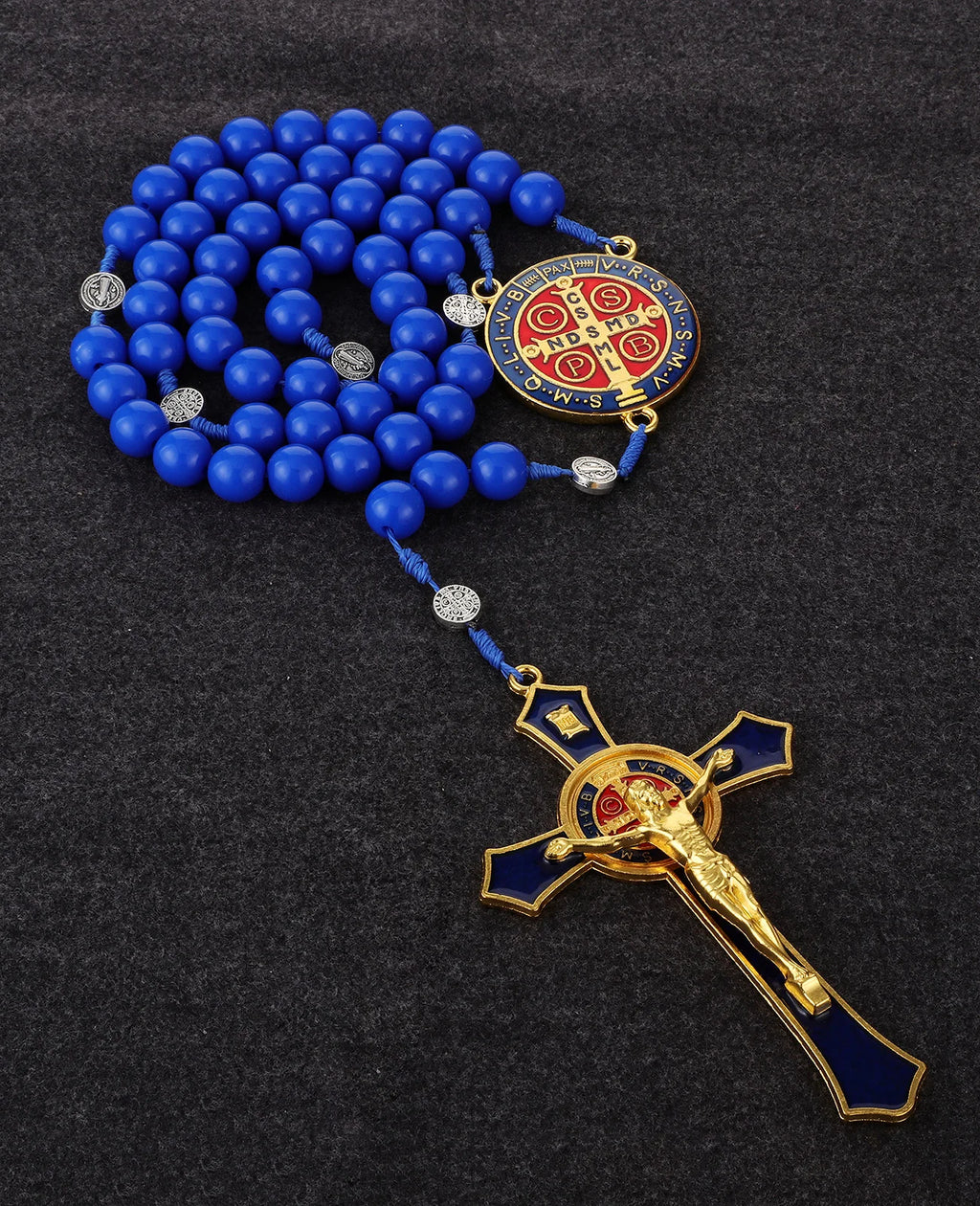Saint Benedict Exorcism Crucifix Rosary Necklace – Large Cross with 33 Prayer Beads, Unisex Catholic Chaplet (6 Colors)