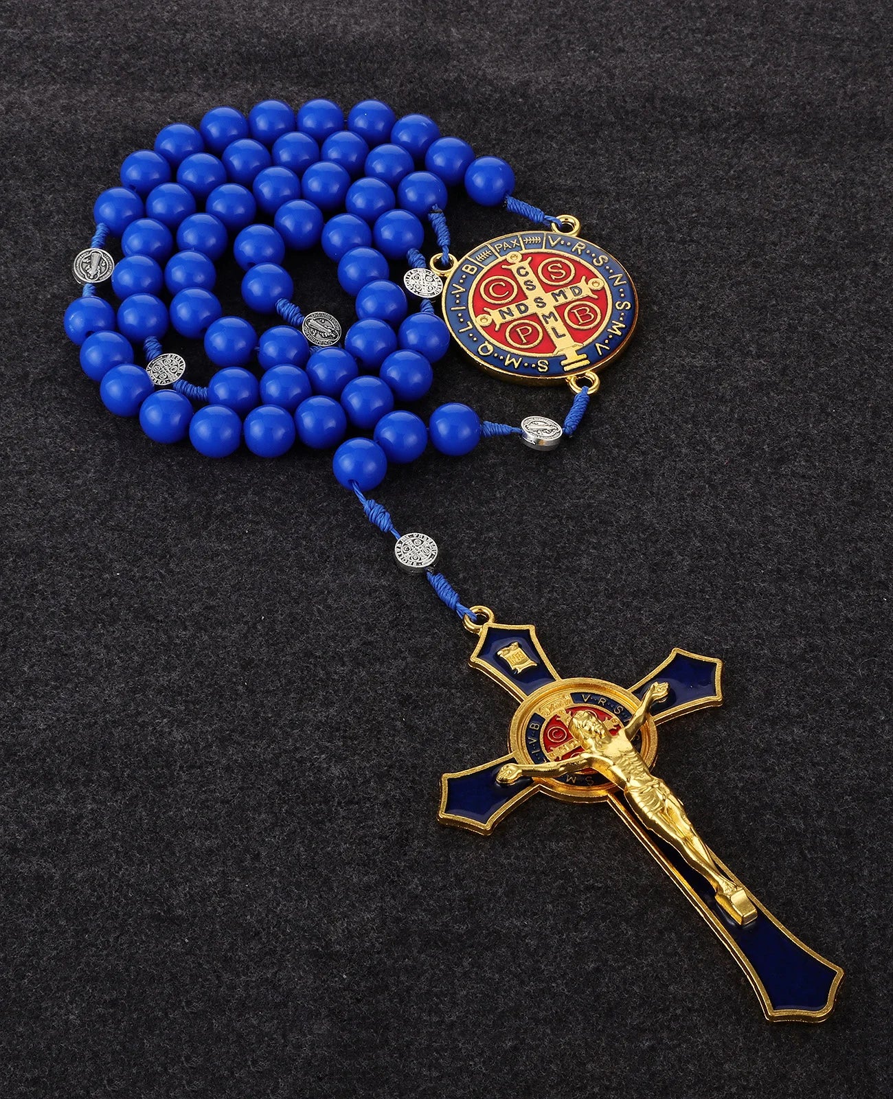 Saint Benedict Exorcism Crucifix Rosary Necklace – Large Cross with 33 Prayer Beads, Unisex Catholic Chaplet (6 Colors)
