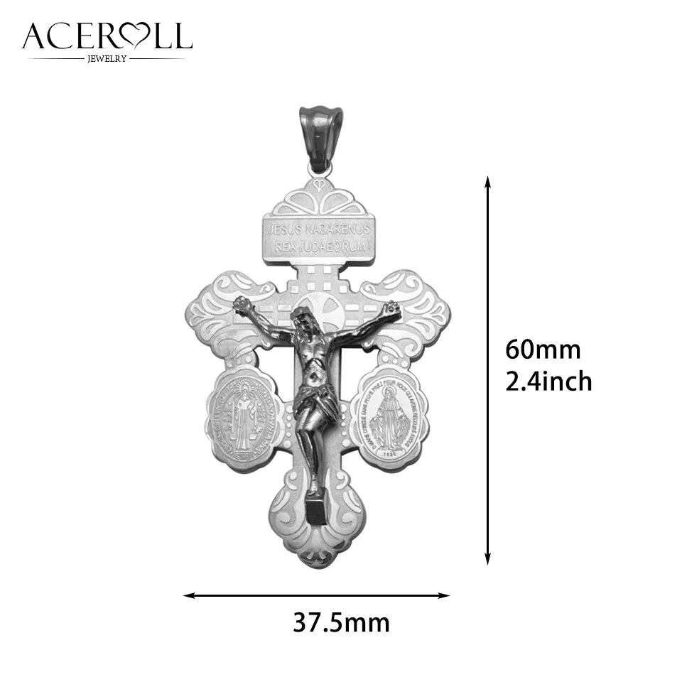 Stainless Steel Pardon Crucifix, Holy Cross of Forgiveness, French Version
