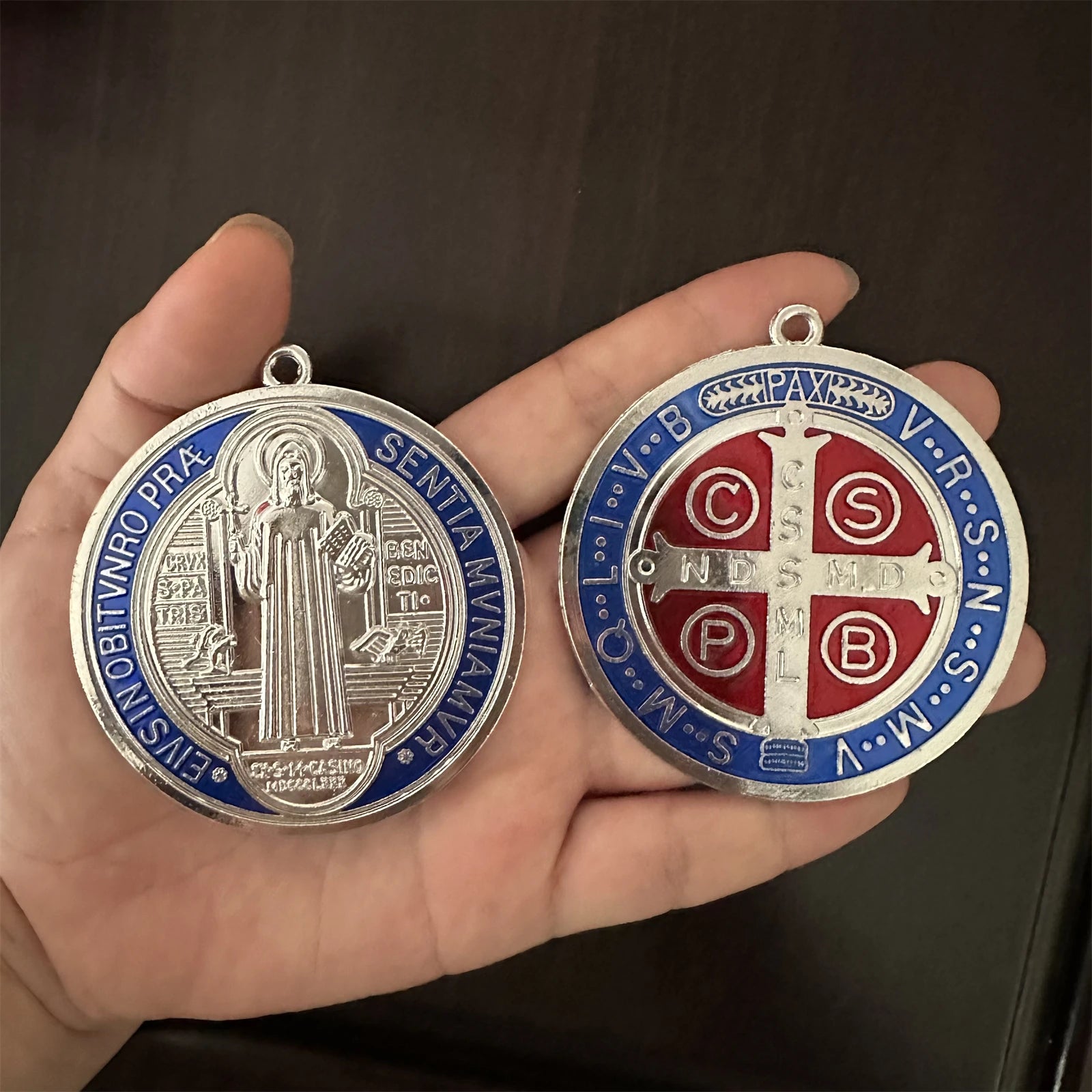 Extra Large St. Benedict Cross Medal Set (2-Pack) – 3” Vintage Brass Tone Protection Medals | Medalla de San Benito