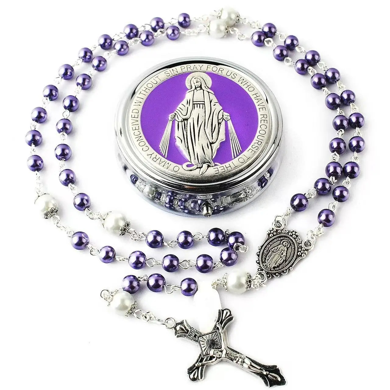 Virgin Mary Glass Pearl Necklace – Catholic First Communion Gift for Boys & Girls
