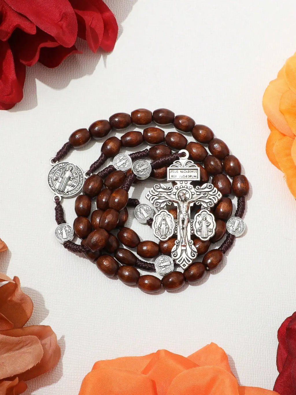 Handwoven Wooden Rosary with Crucifix – Catholic Faith and Prayer
