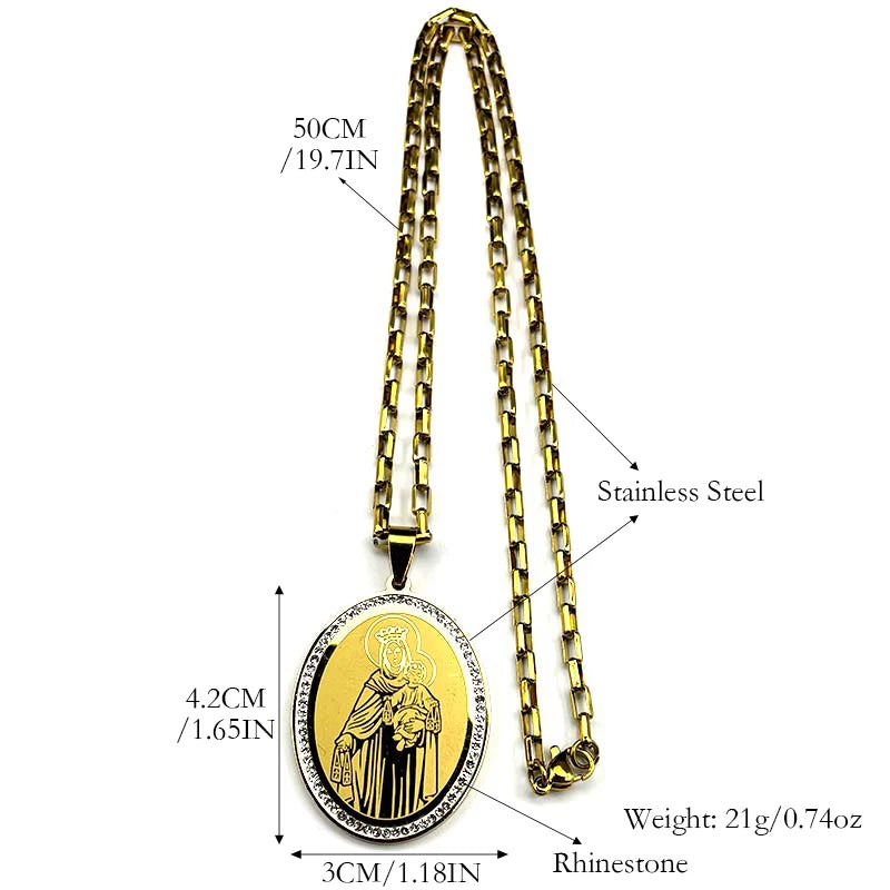 Our Lady of Mount Carmel Brown Scapular Medal – Gold–Silver Tone Stainless Steel Catholic Necklace for Men & Women