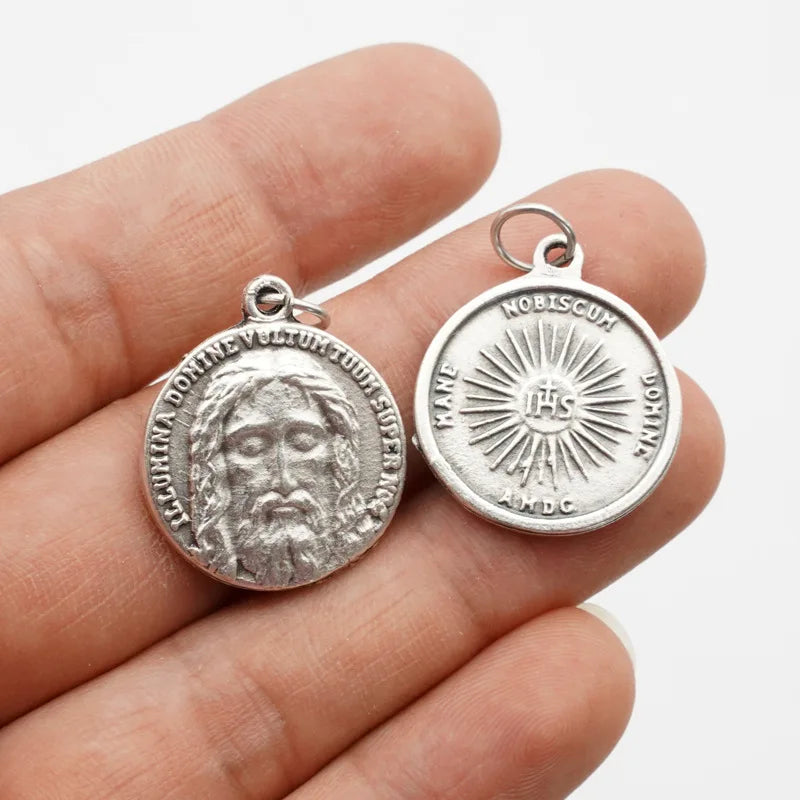 Holy Face of Jesus Double-Sided Medal Pendant Necklace-Shroud of Turin Devotion, Eucharistic Back, Catholic Devotional