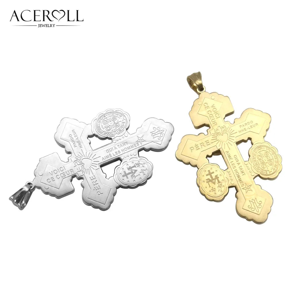 Stainless Steel Pardon Crucifix, Holy Cross of Forgiveness, French Version