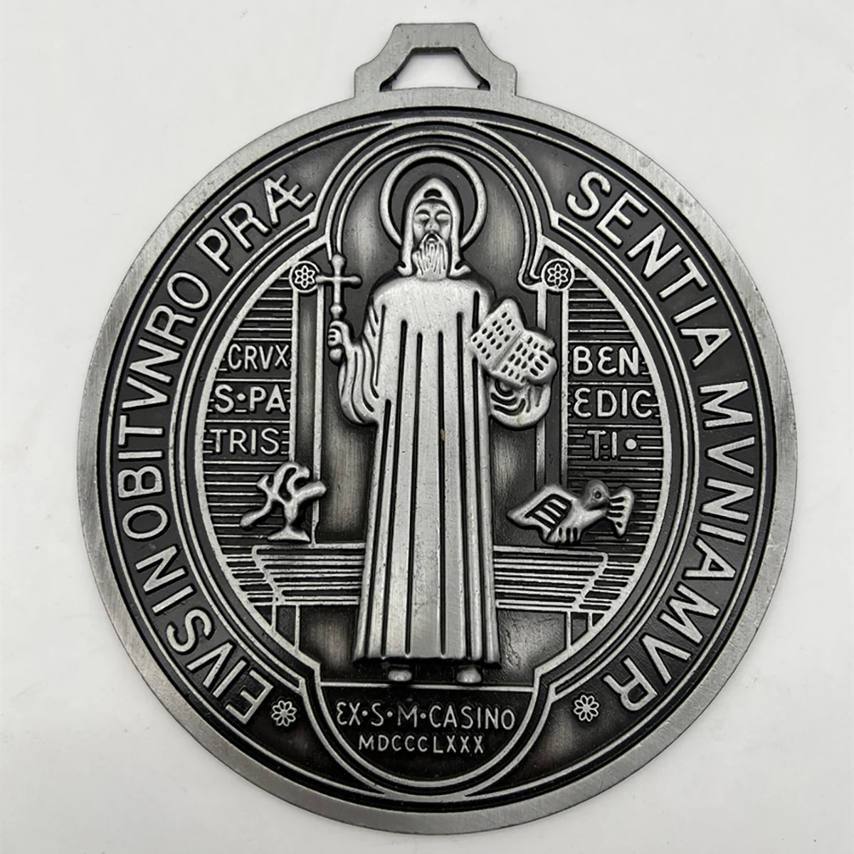 Extra-Large 5″ St. Benedict Cross Medal – Vintage Brass Tone Wall or Desk Display | Medalla de San Benito