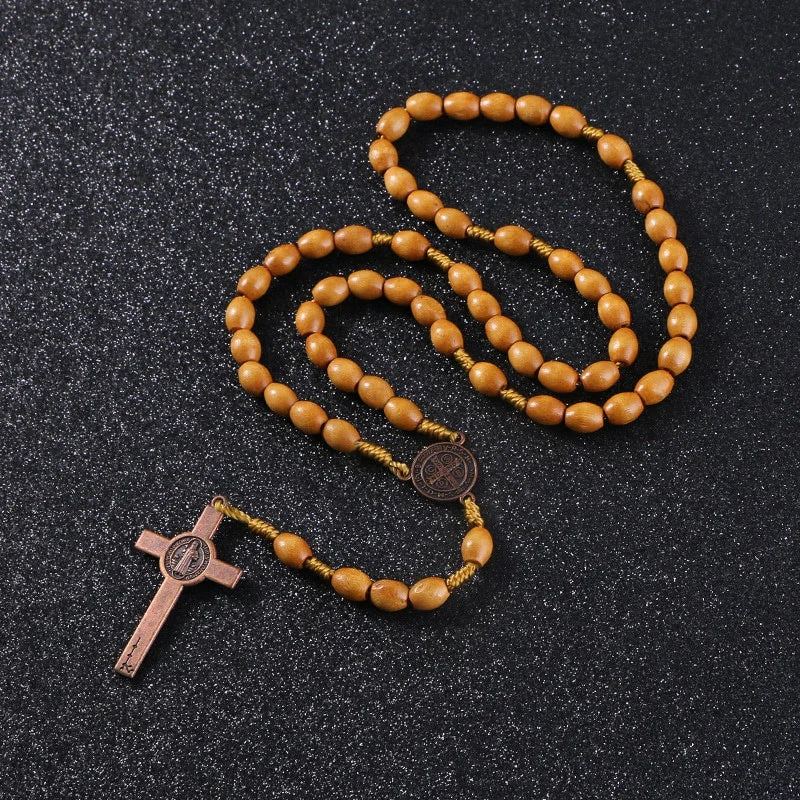 Saint Benedict Medal Rosary for Protection – Handcrafted Wooden Catholic Rosary