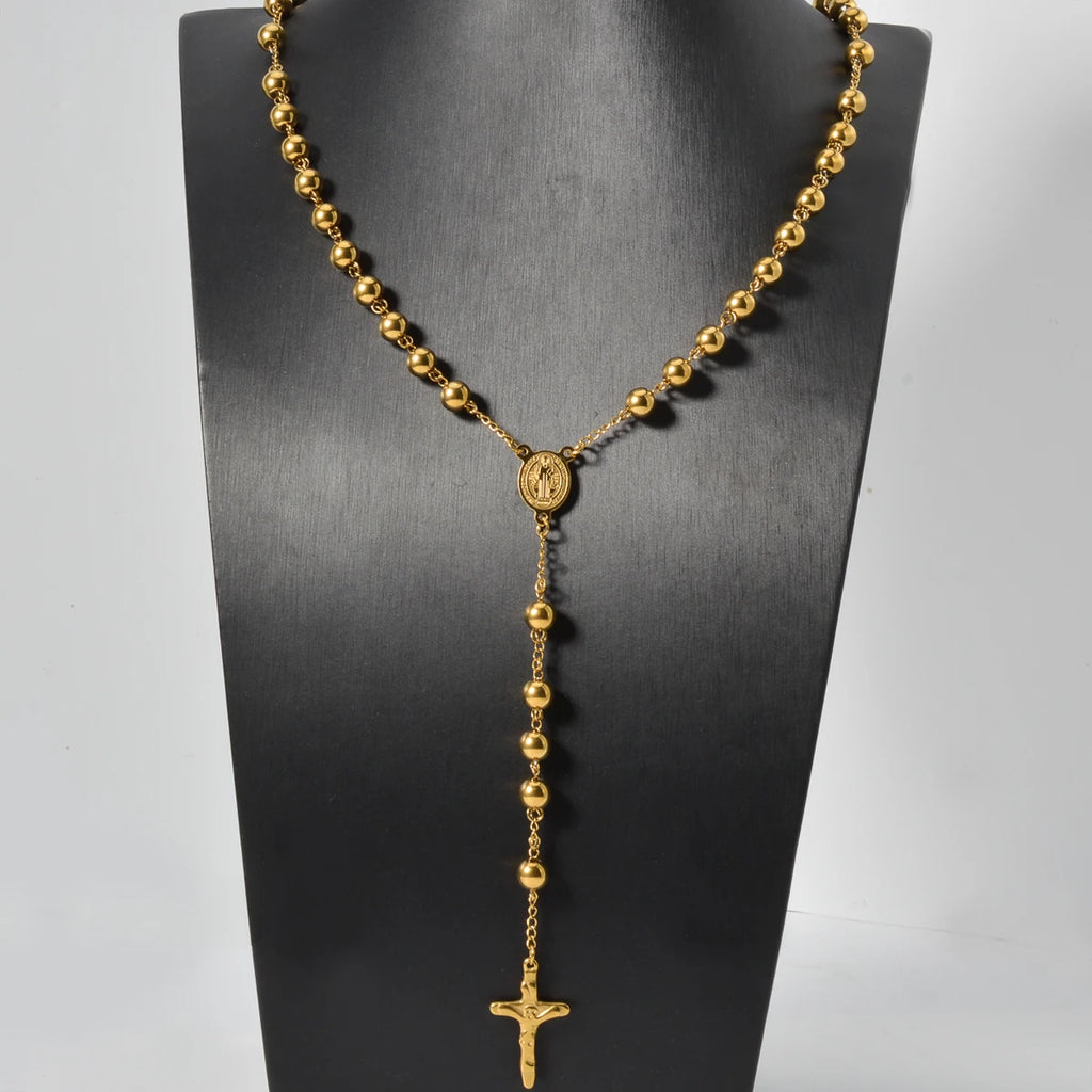 Catholic Rosary with Gold-Tone Beads and Crucifix – Sacred Prayer Devotional