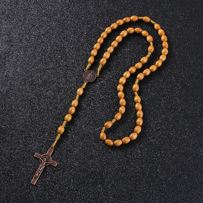 Saint Benedict Medal Rosary for Protection – Handcrafted Wooden Catholic Rosary