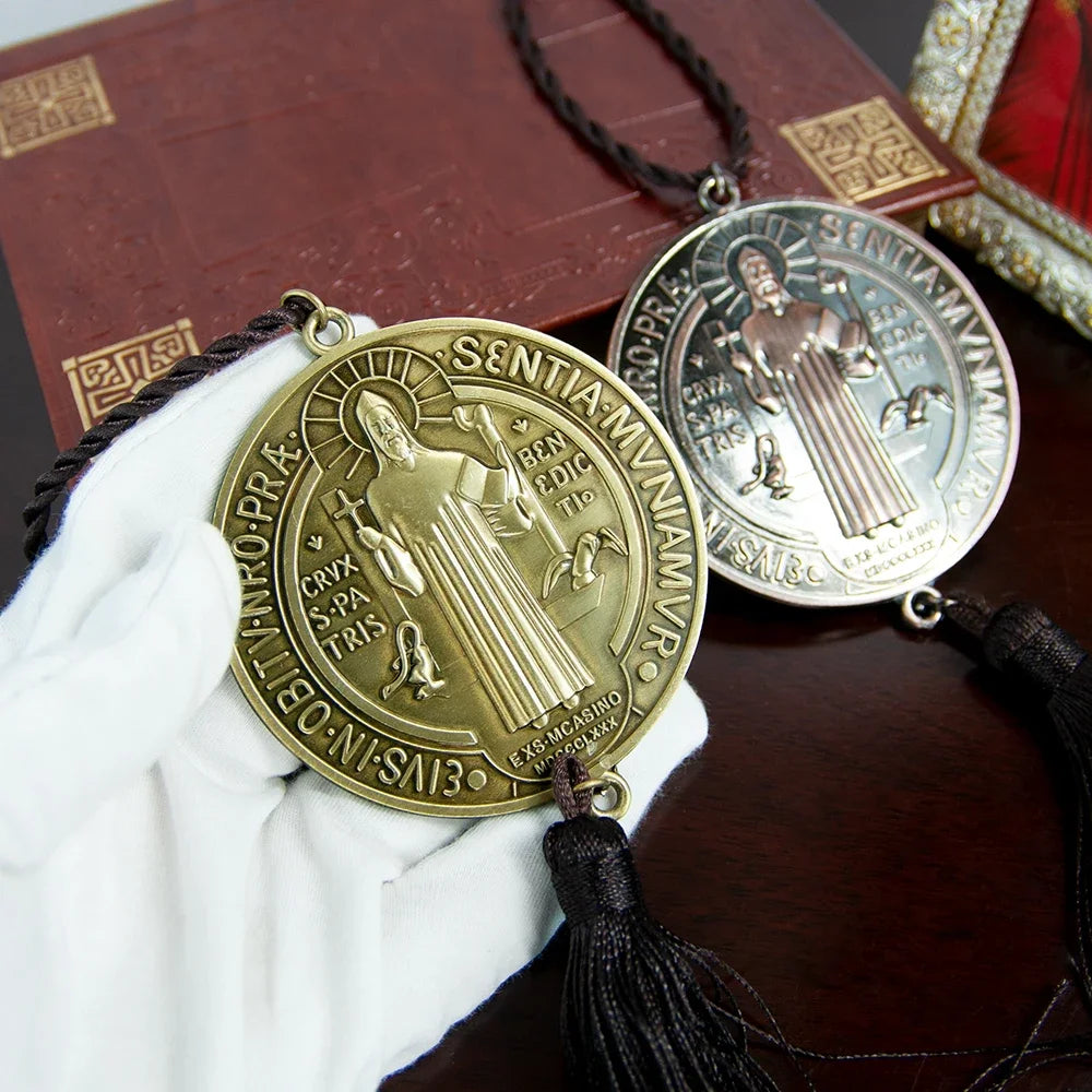 Saint Benedict Medal with Tassel – Gold & Silver Plated Catholic Protection Devotional